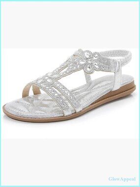 T-Strap Buckle Bohemian Pearl Crystal Flat Sandals